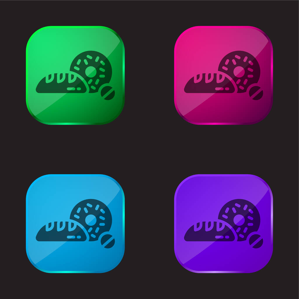 Pães ícone de botão de vidro de quatro cores - Vetor, Imagem