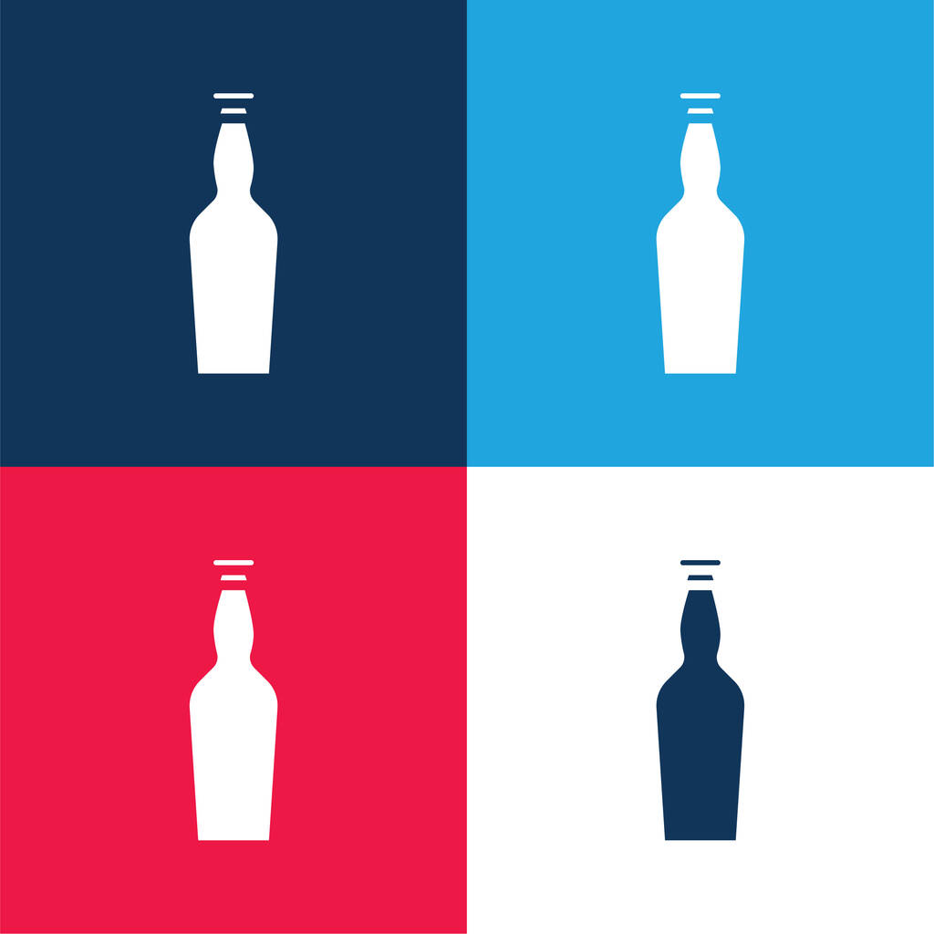 Bouteille de bière bleu et rouge quatre couleurs minimum jeu d'icônes - Vecteur, image