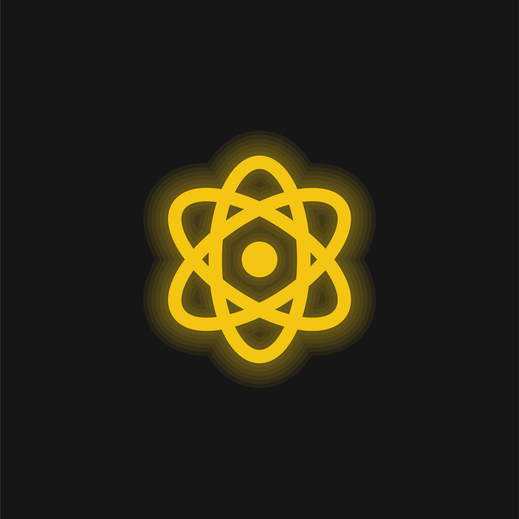 Atom geel gloeiende neon pictogram - Vector, afbeelding