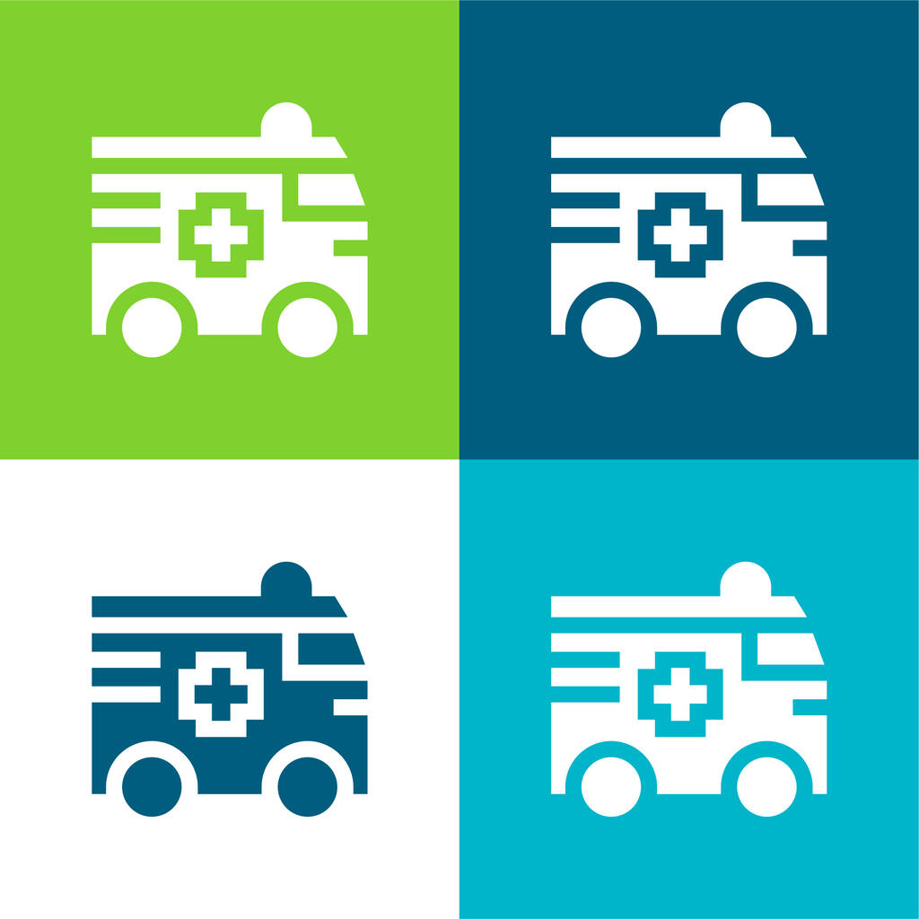 Ασθενοφόρο Επίπεδη τέσσερις χρώμα ελάχιστο σύνολο εικονίδιο - Διάνυσμα, εικόνα