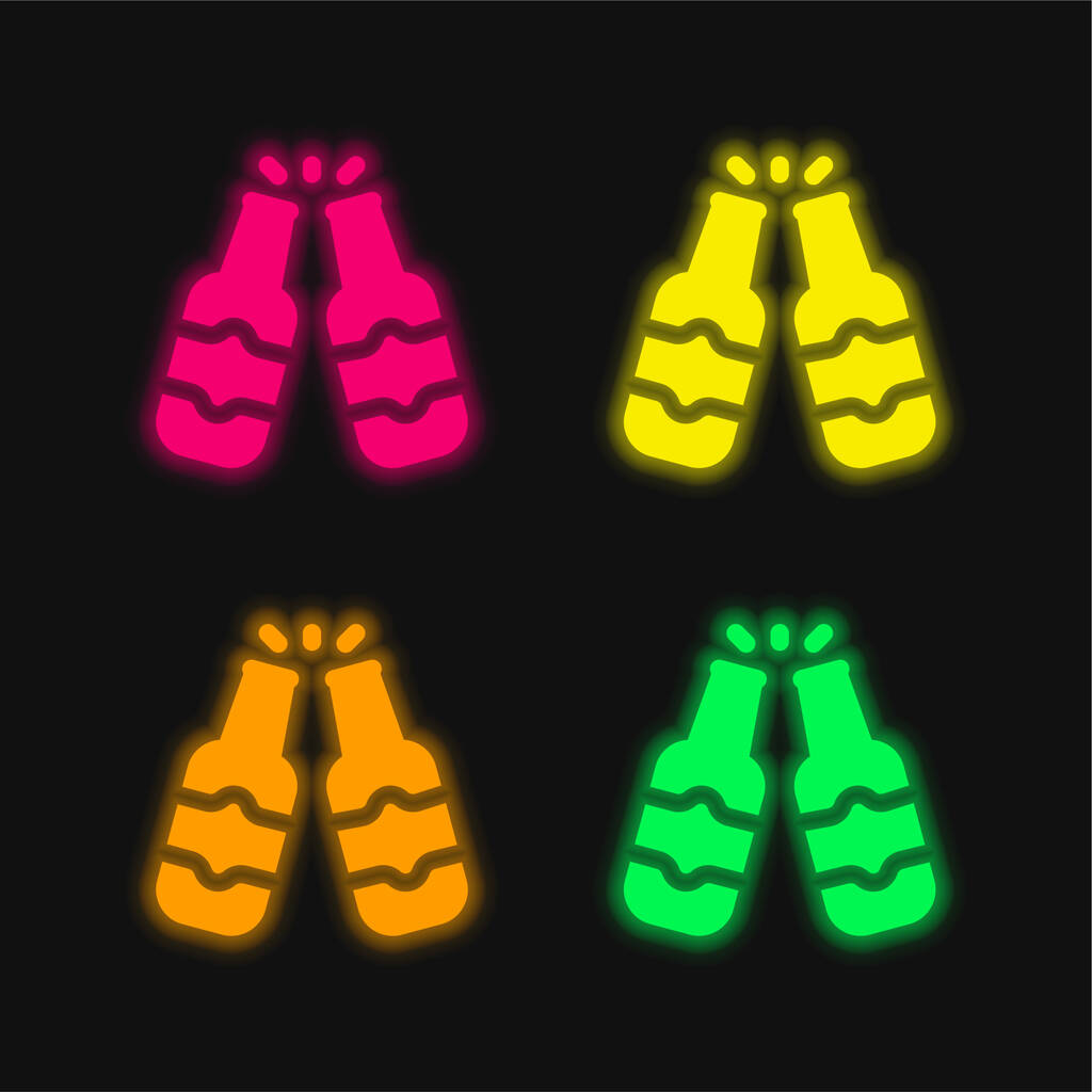 Bierfles vier kleuren gloeiende neon vector icoon - Vector, afbeelding