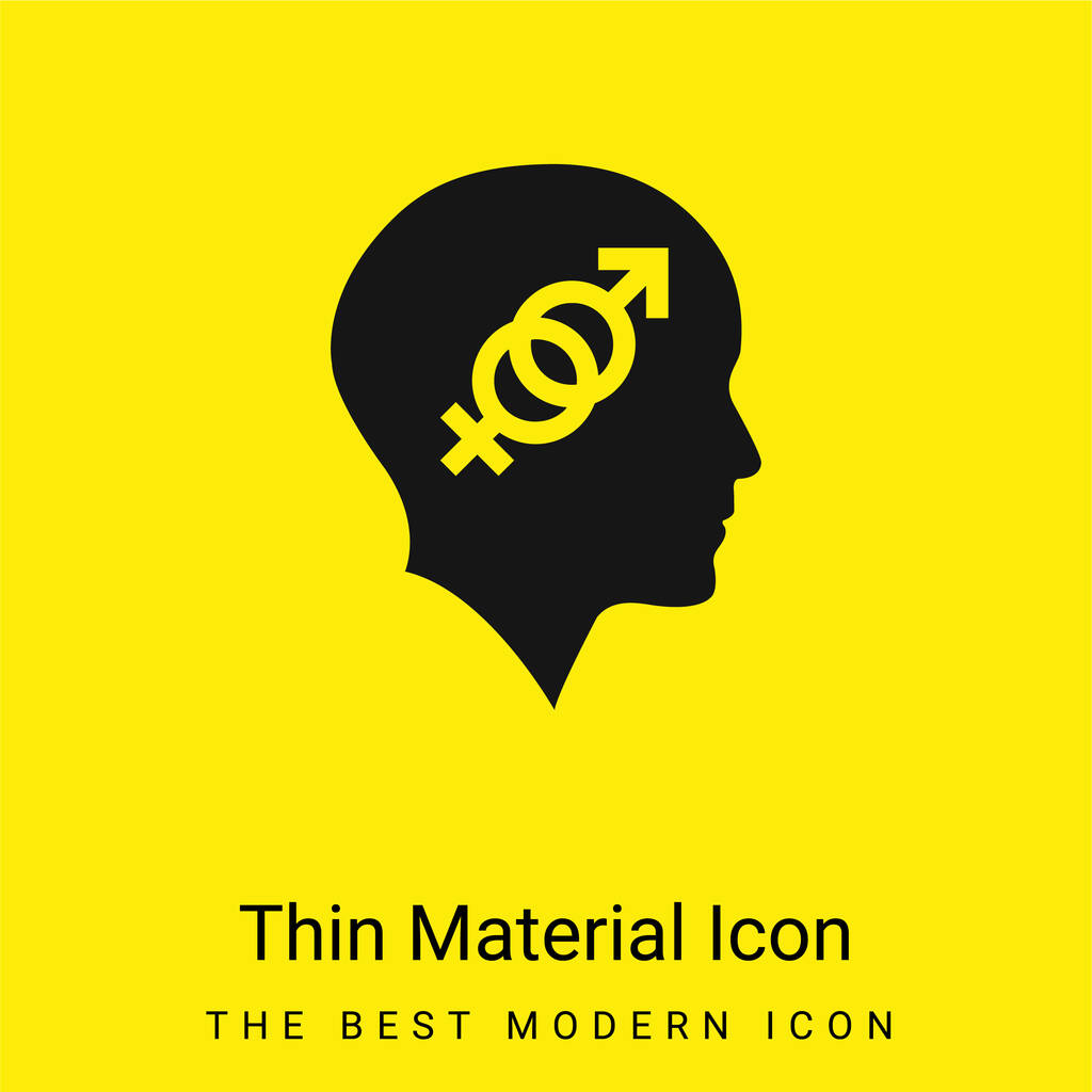 Tête chauve avec symboles sexuels icône matérielle jaune vif minimale - Vecteur, image