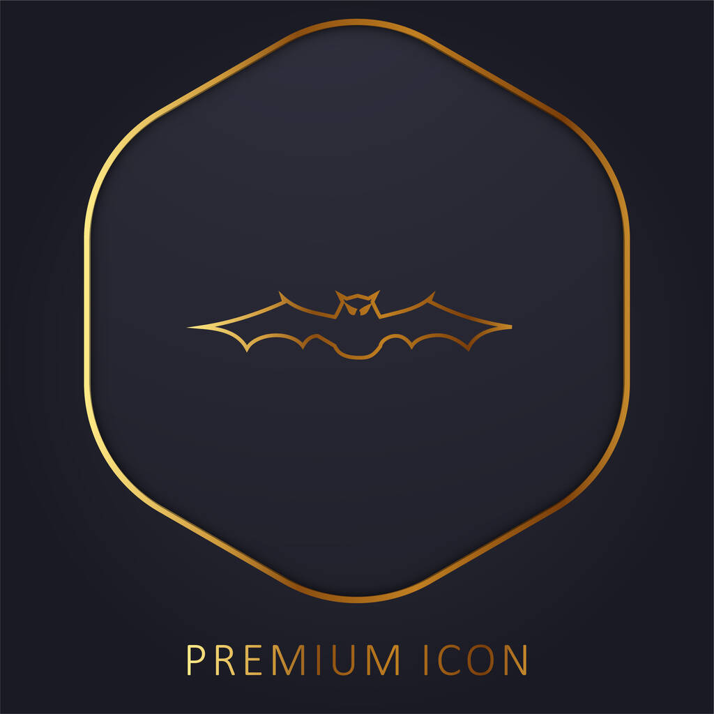 Morcego com asas estendidas na vista frontal linha dourada logotipo premium ou ícone - Vetor, Imagem
