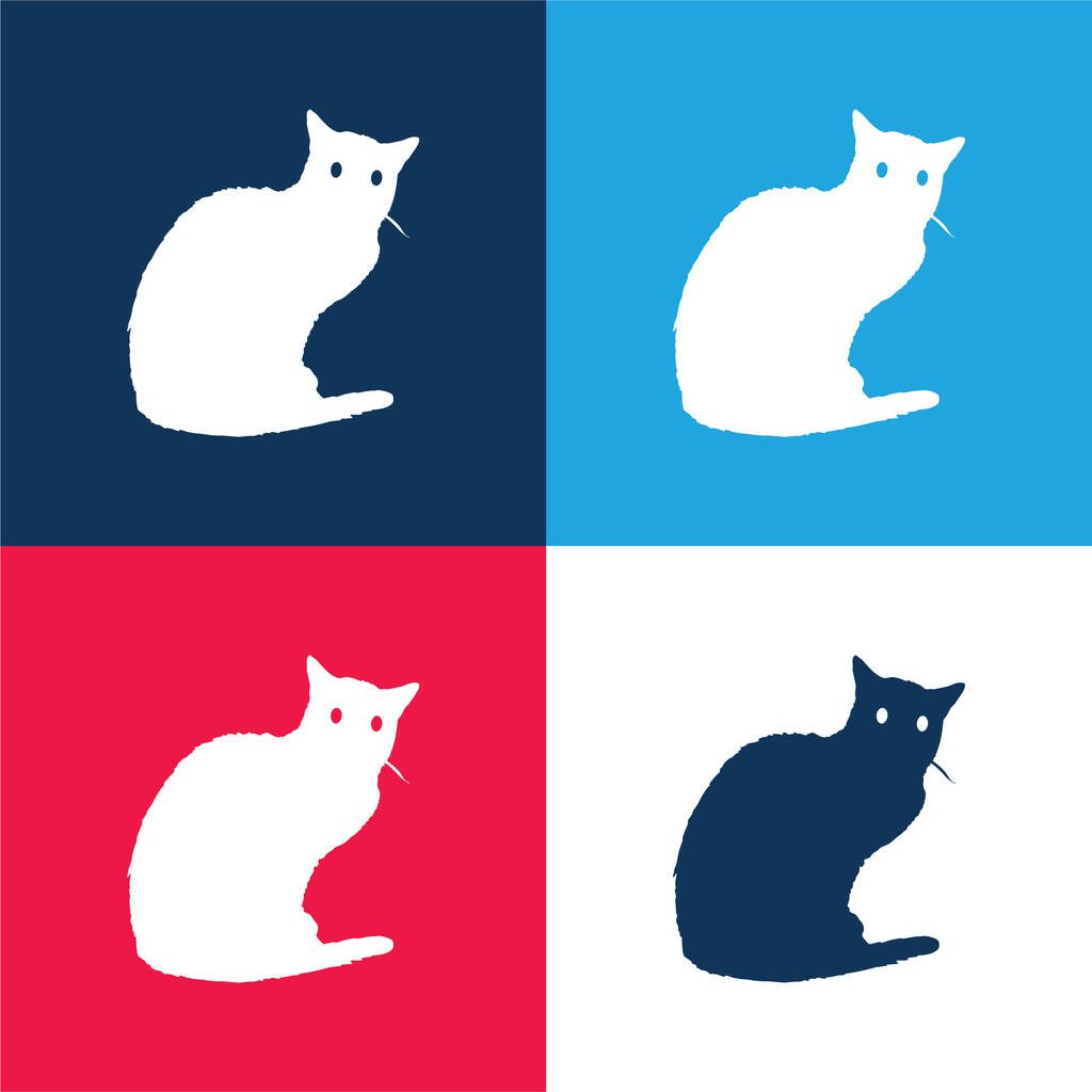 Gato negro azul y rojo conjunto de iconos mínimo de cuatro colores - Vector, imagen