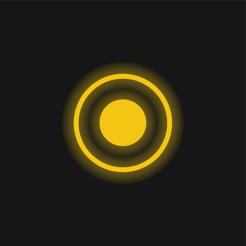 Atomo simbolo circolare di cerchi giallo incandescente icona al neon - Vettoriali, immagini