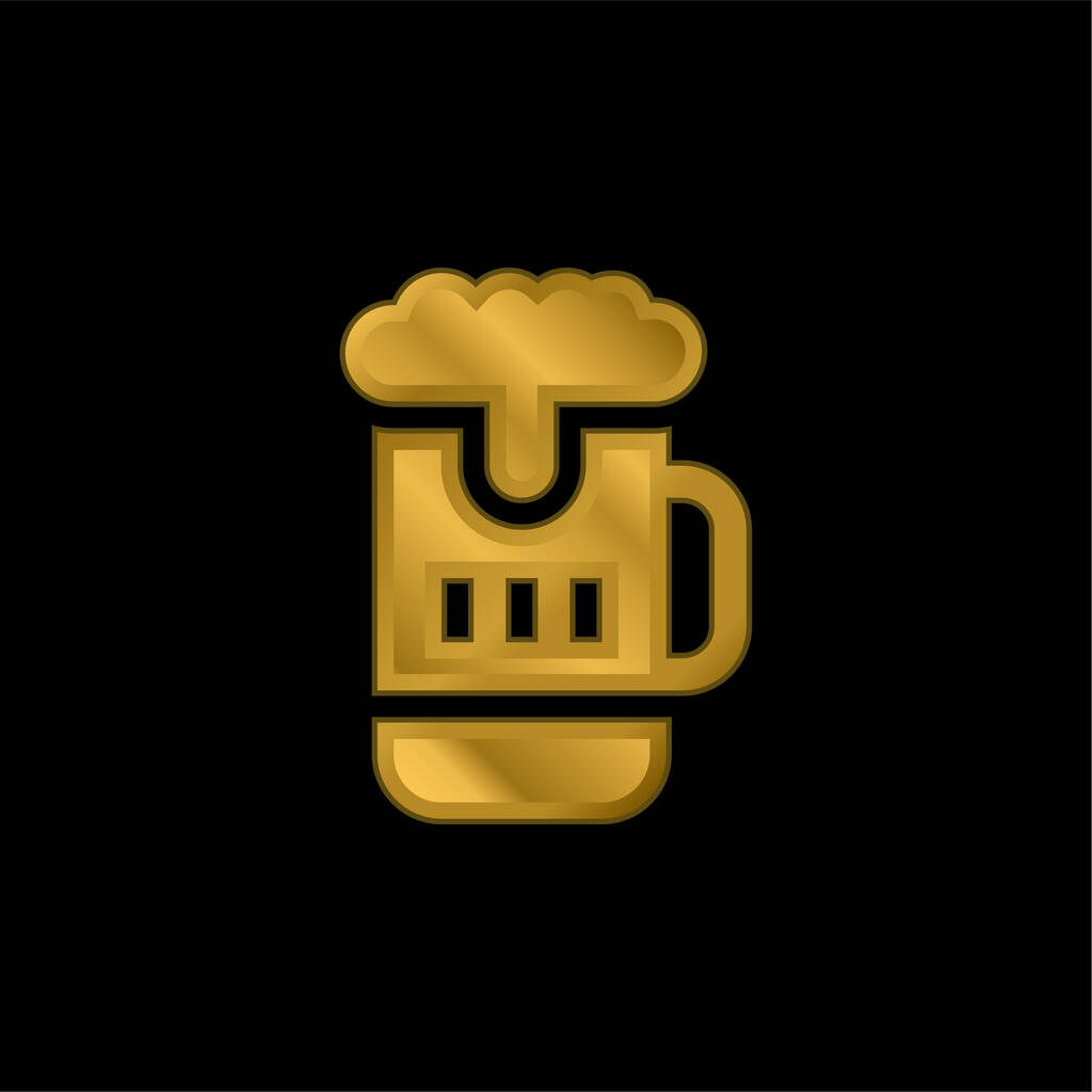 Tasse à bière icône métallique plaqué or ou logo vecteur - Vecteur, image
