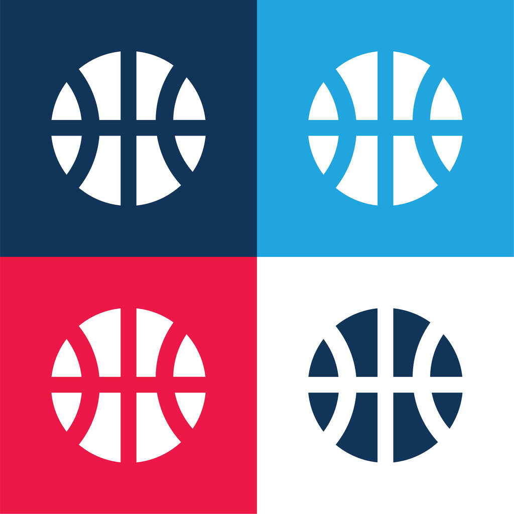 バスケットボールボールブルーと赤の4色の最小アイコンセット - ベクター画像