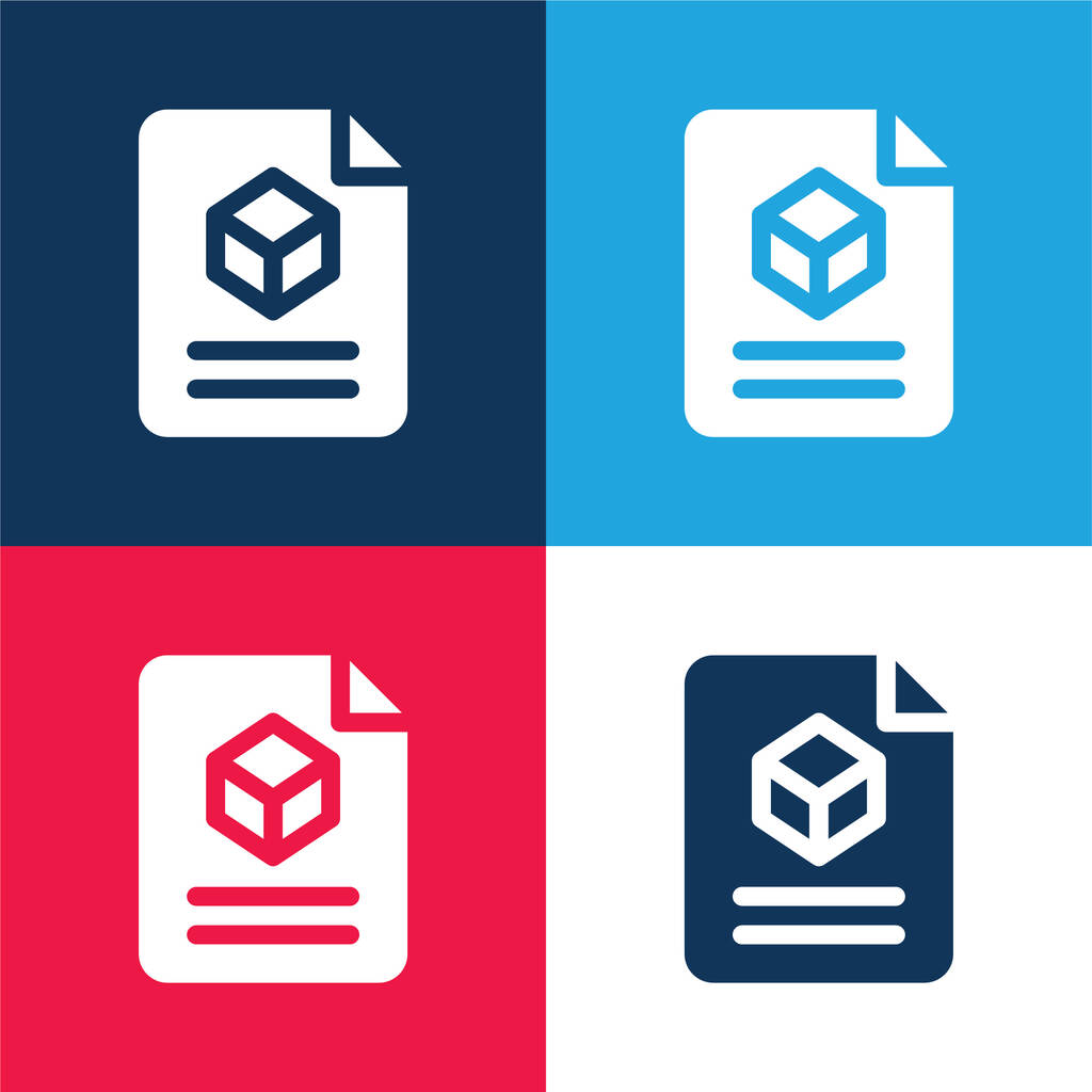 3d blue and red four color minimal icon set - Vector, Image
