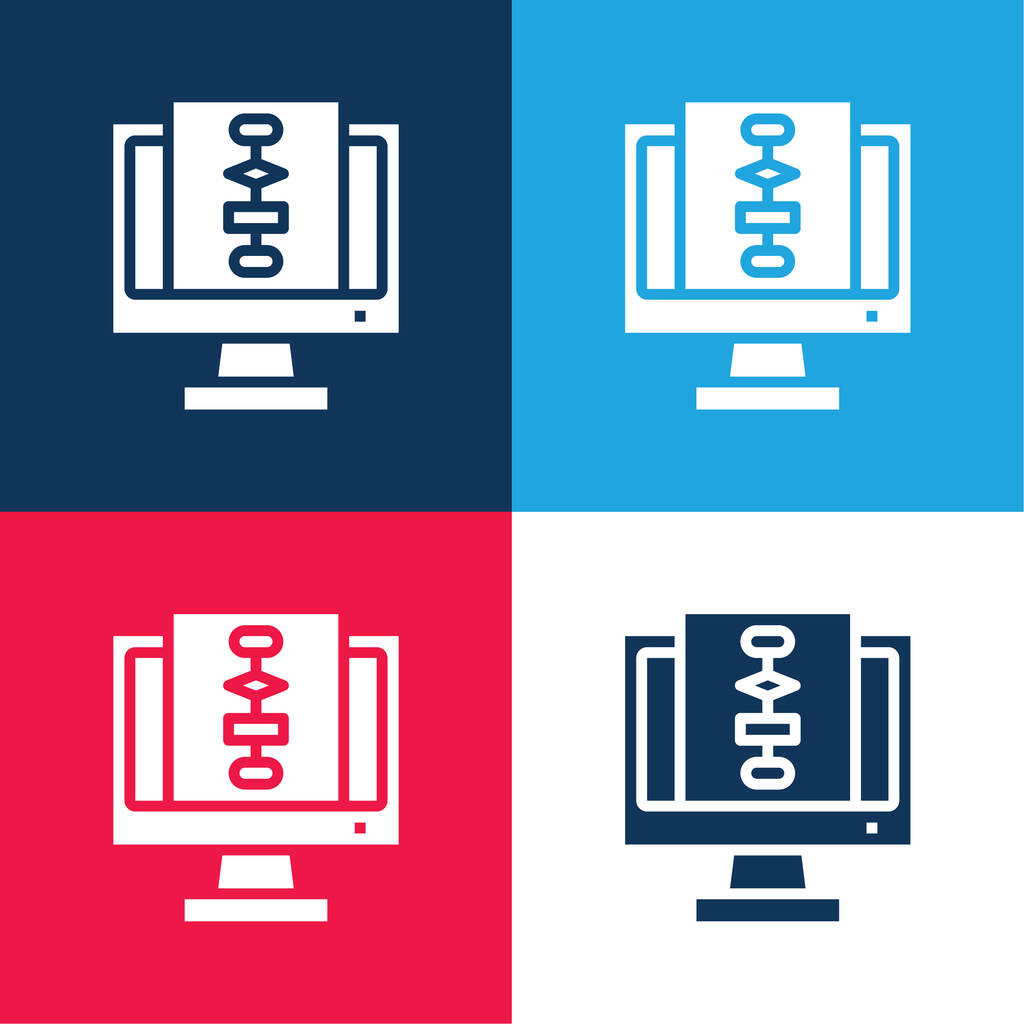 Algoritmus modrá a červená čtyři barvy minimální ikona nastavena - Vektor, obrázek