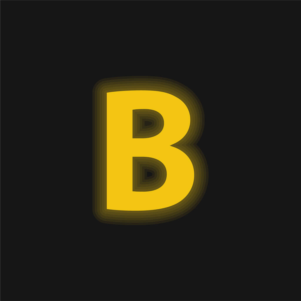 Bold Button Of Letter B Symbol yellow glowing neon icon - Vector, Image
