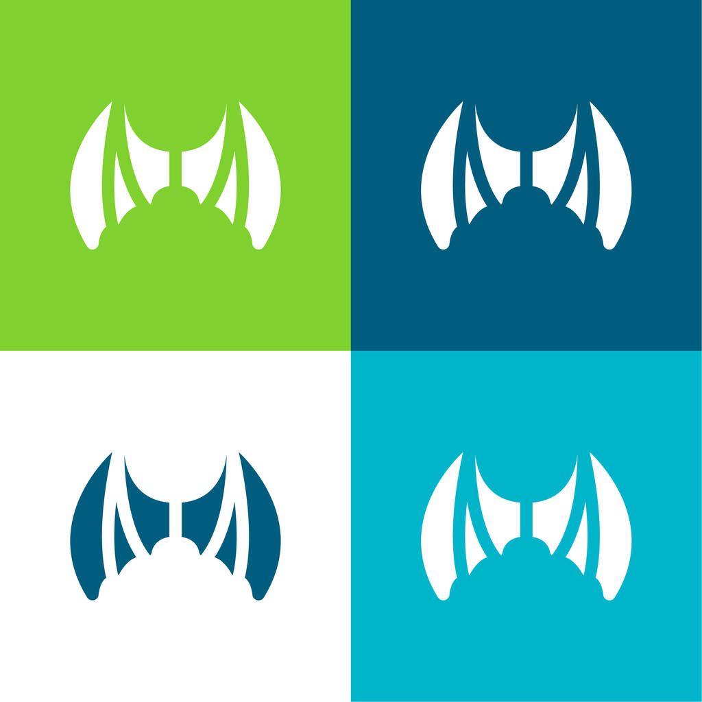 vleermuizen platte vier kleuren minimale pictogram set - Vector, afbeelding