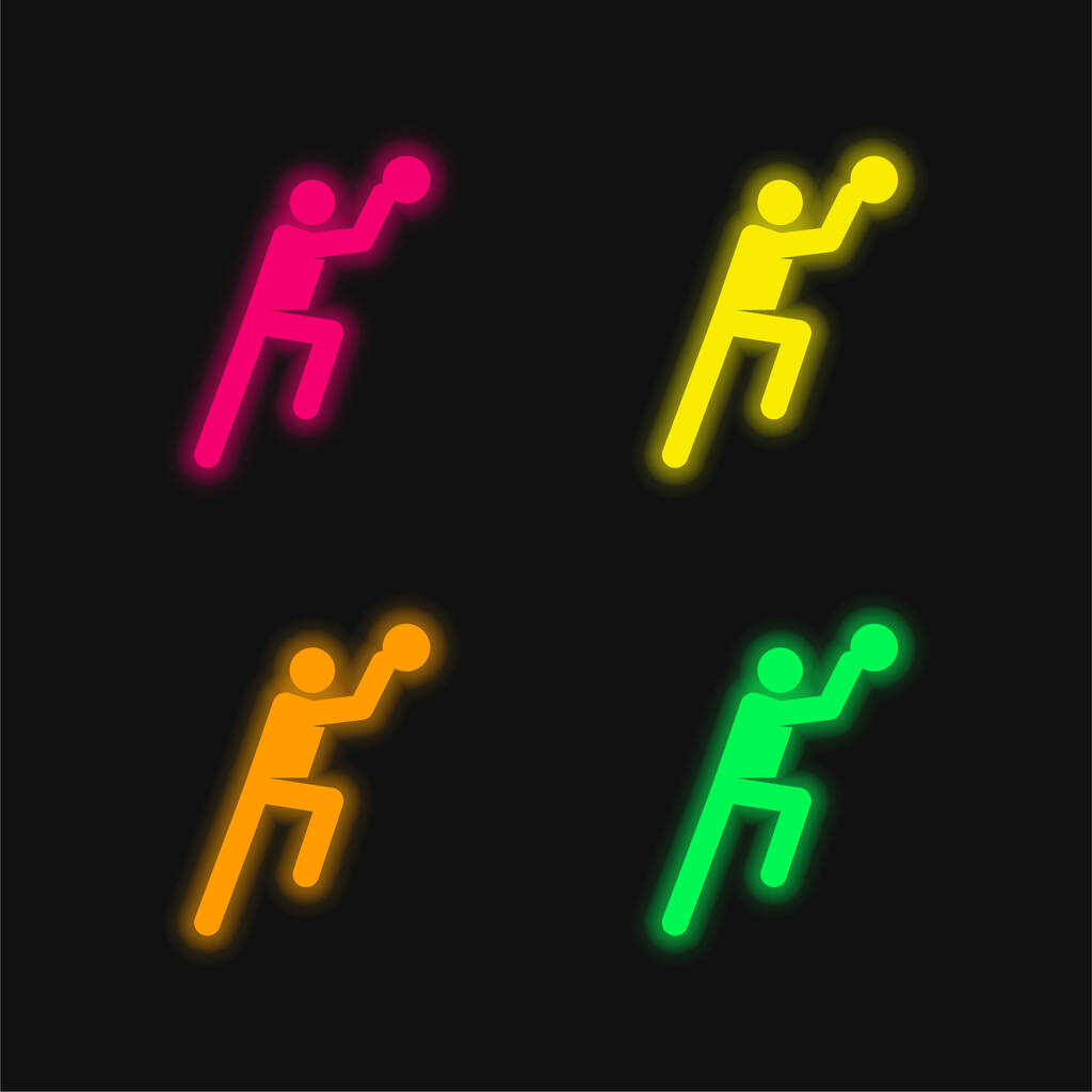 Kosárlabda játékos négy színű izzó neon vektor ikon - Vektor, kép