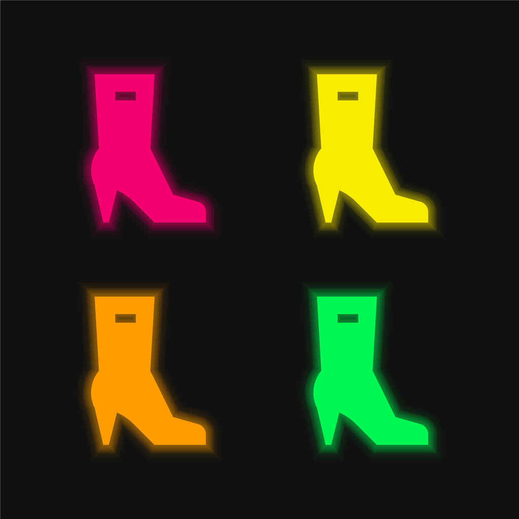 Botas quatro cores brilhante ícone vetor de néon - Vetor, Imagem