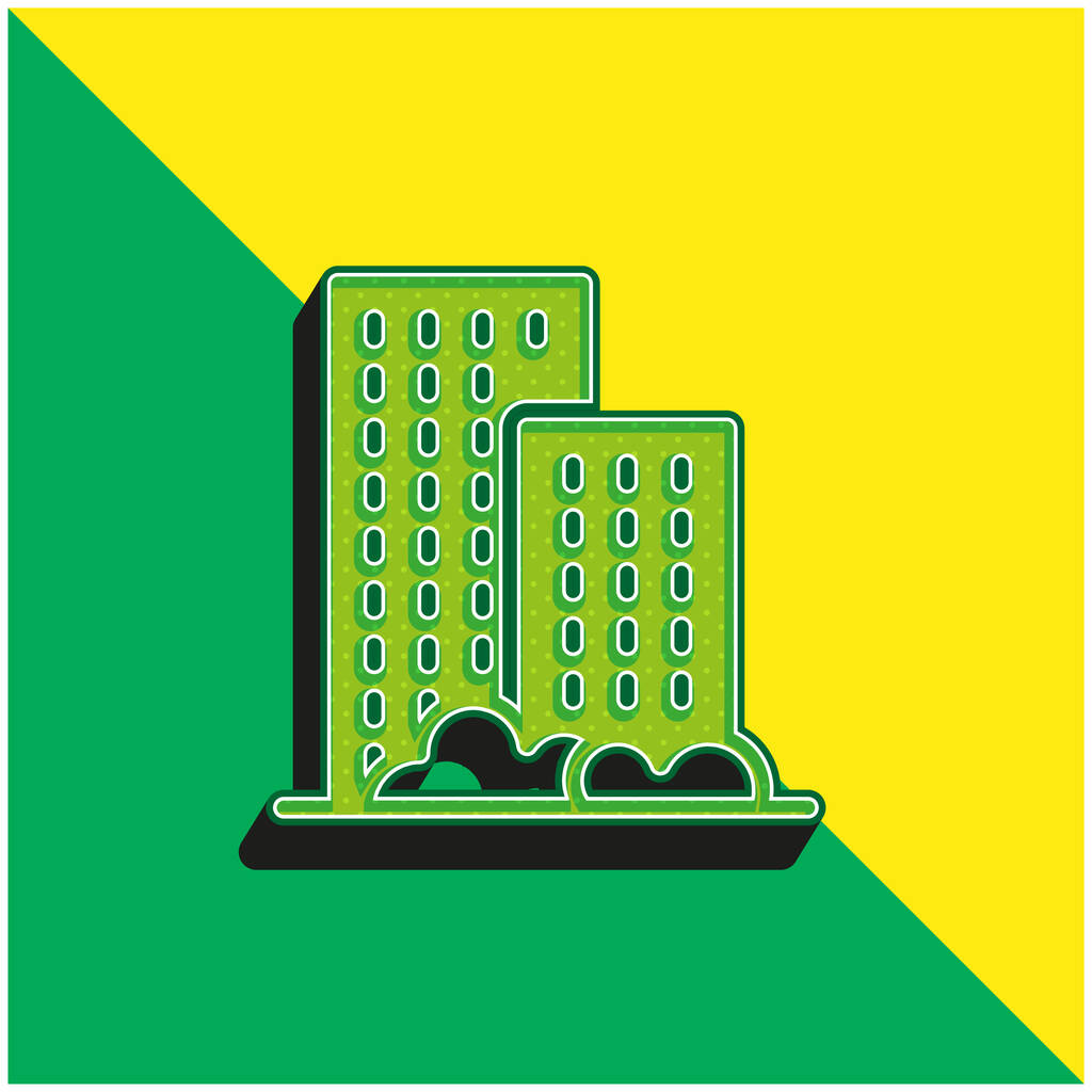 アパート緑と黄色のモダンな3Dベクトルアイコンのロゴ - ベクター画像