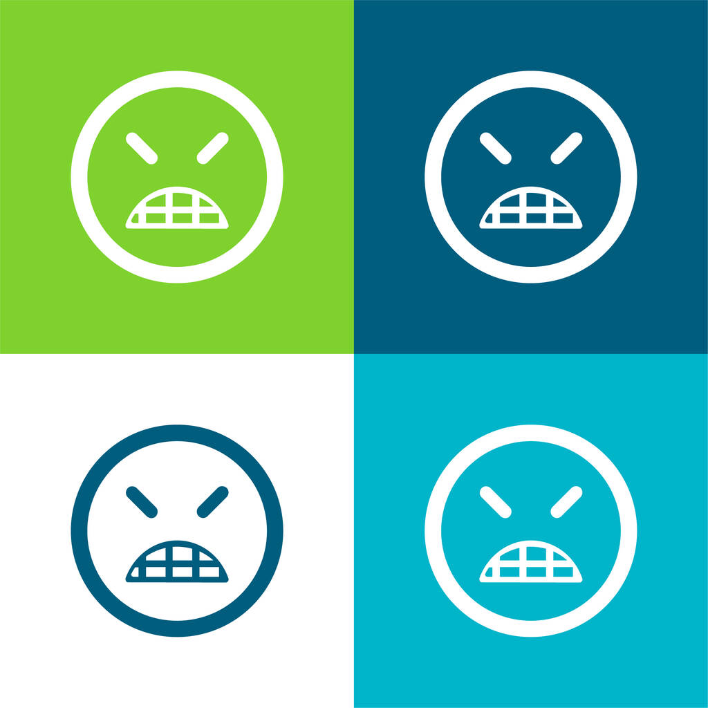 Emoticon irritado cara quadrada com olhos fechados Flat quatro cores conjunto de ícones mínimos - Vetor, Imagem