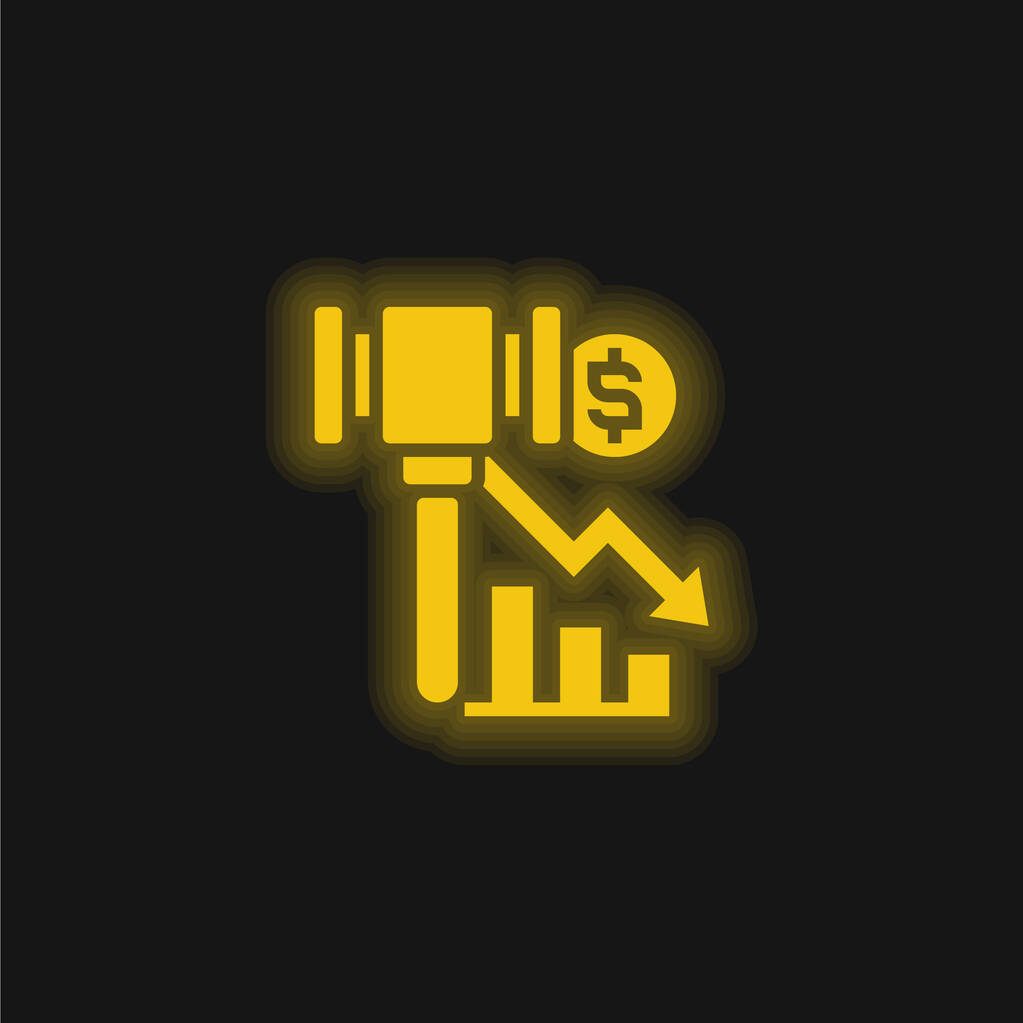 Bankruptcy yellow glowing neon icon - Vector, Image