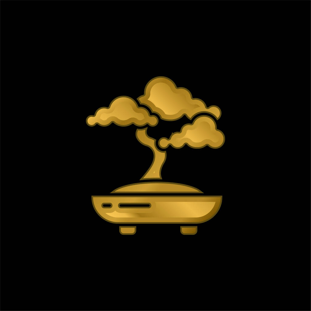 Позолоченная икона Бонсая или вектор логотипа - Вектор,изображение