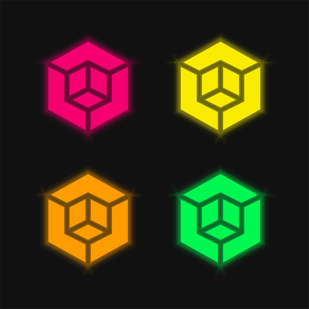 Modello 3d icona vettoriale fluorescente a quattro colori al neon - Vettoriali, immagini