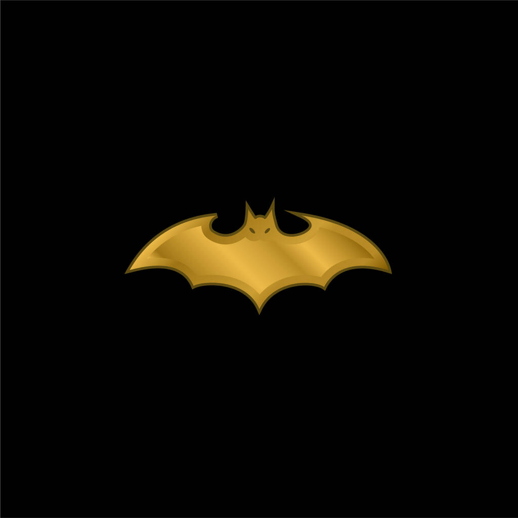 Bat Silhouette With Extended Wings gold plated metalic icon or logo vector - Vector, Image