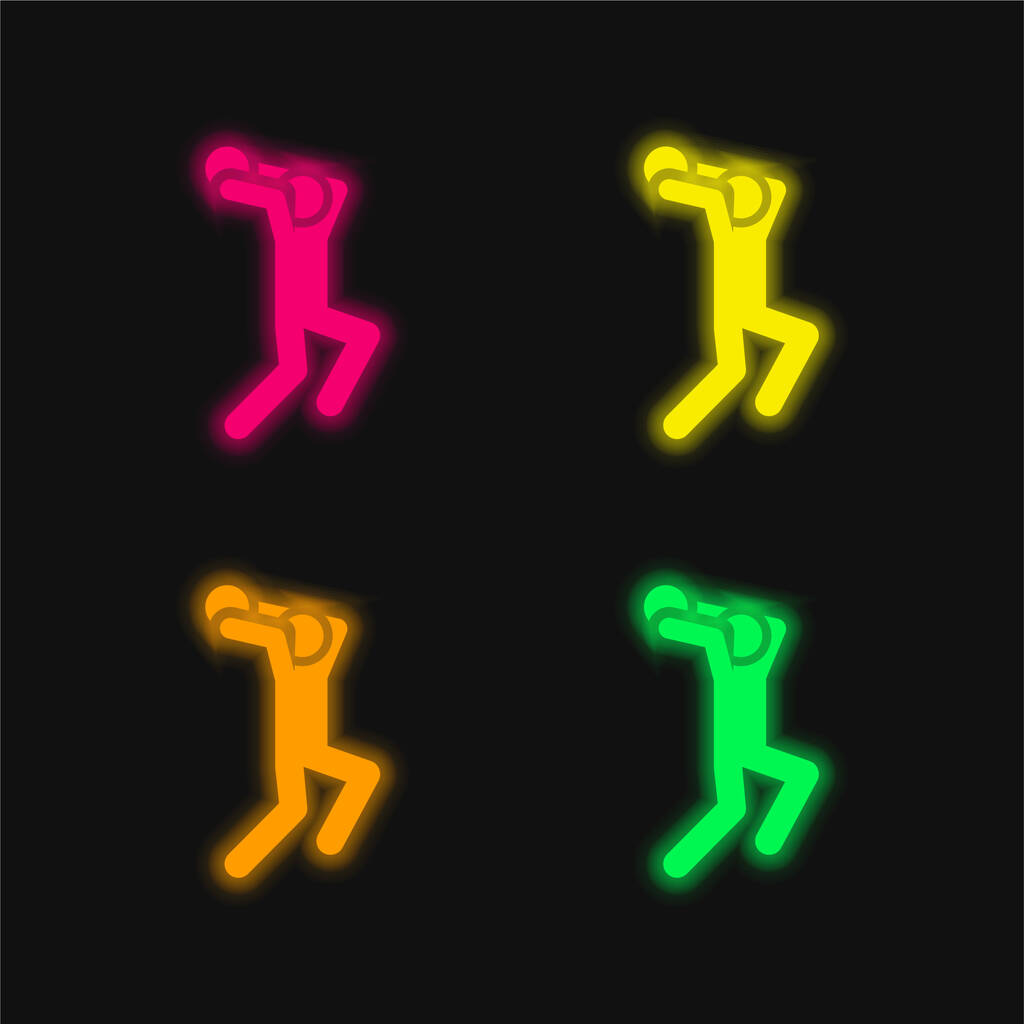 Баскетболист 4 цвета светящийся неоновый вектор значок - Вектор,изображение