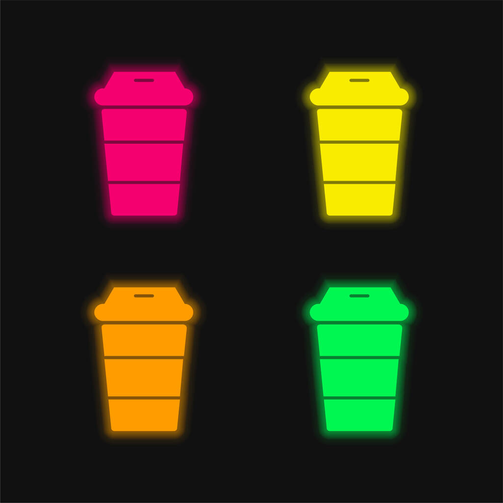 Black Beverage Glass Striped Tool Side View four color glowing neon vector icon - Vector, Image