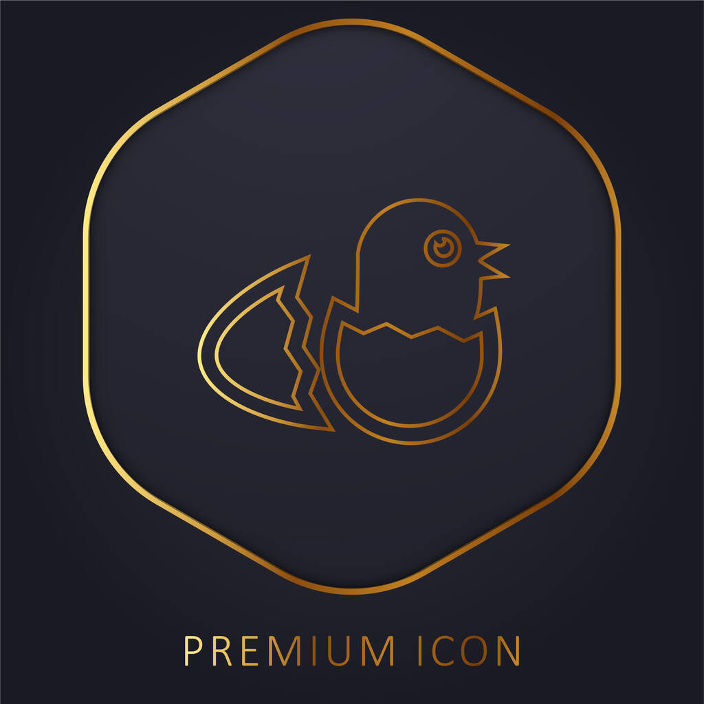 Bird In Broken Egg From Side View golden line premium logo or icon - Vector, Image