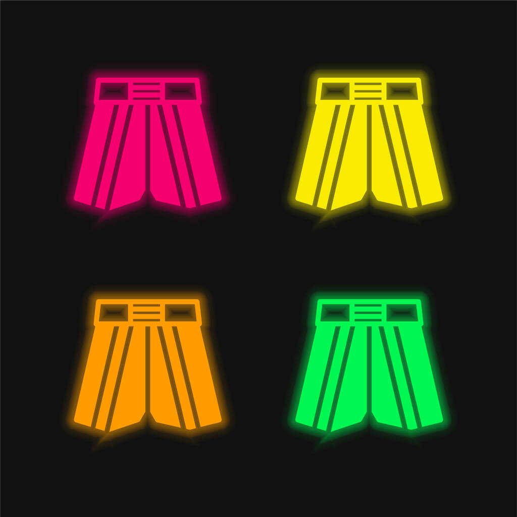 Boxing Shorts four color glowing neon vector icon - Vector, Image