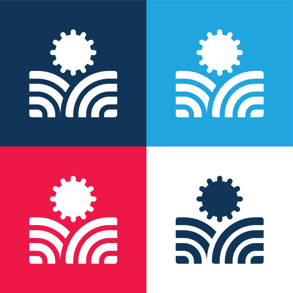Zemědělství modré a červené čtyři barvy minimální sada ikon - Vektor, obrázek