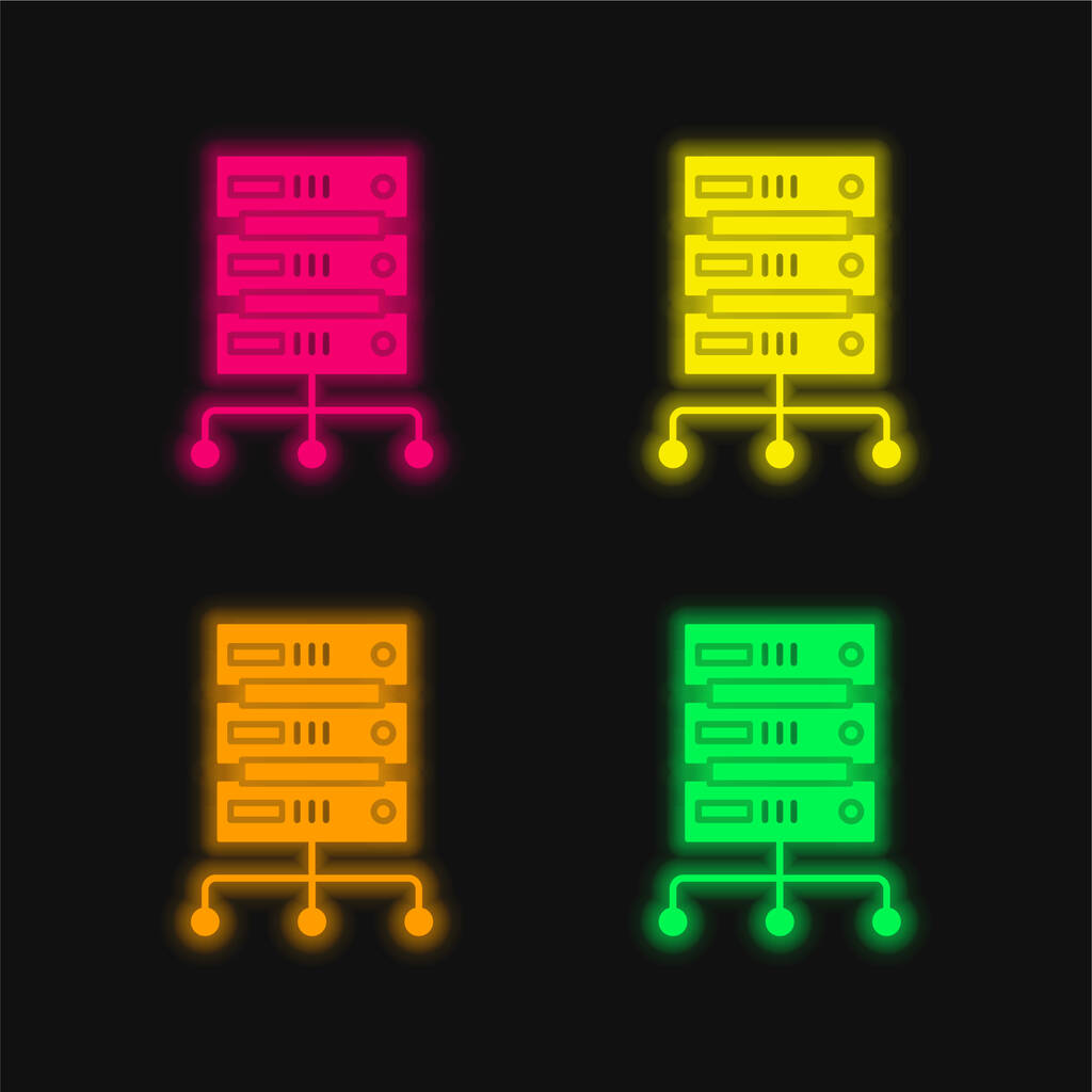 Big Data vier kleuren gloeiende neon vector pictogram - Vector, afbeelding