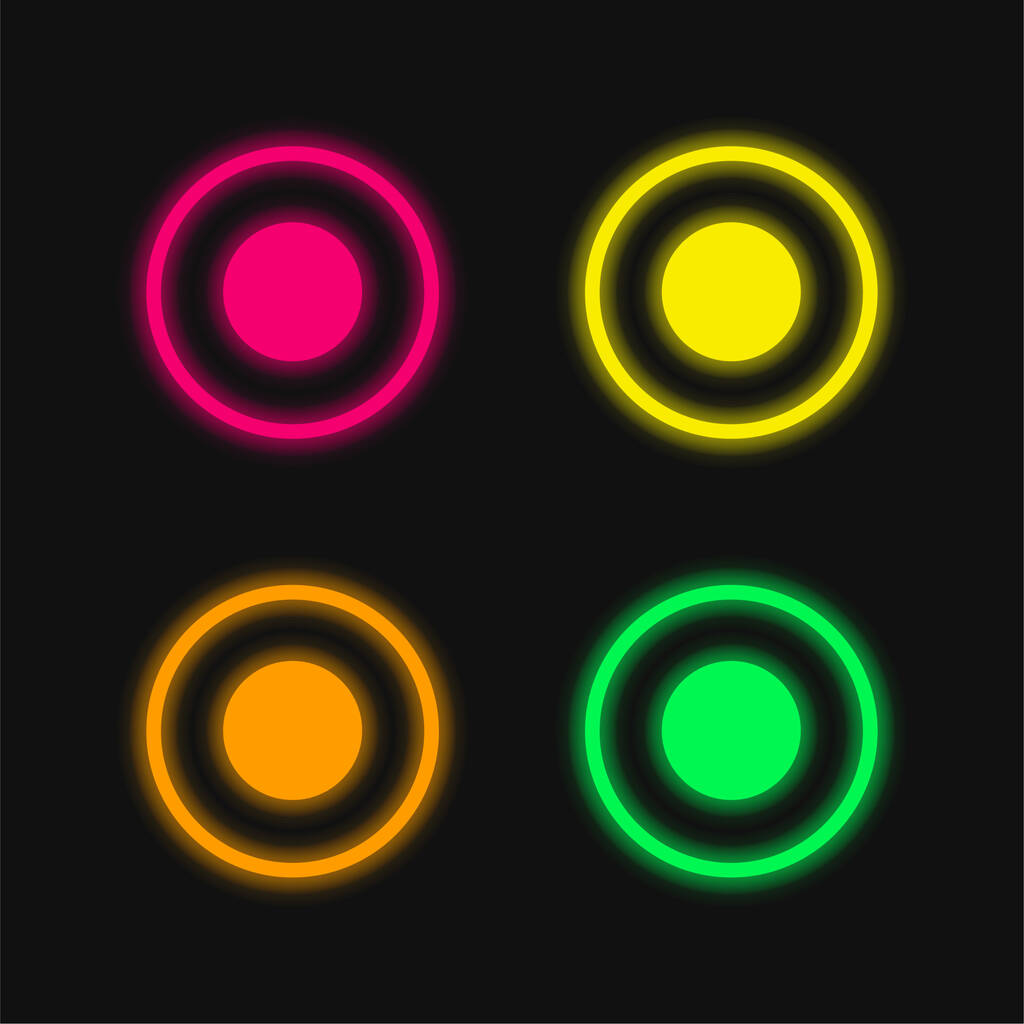 Átomo Circular Símbolo De Círculos de cuatro colores brillante icono de vectores de neón - Vector, Imagen