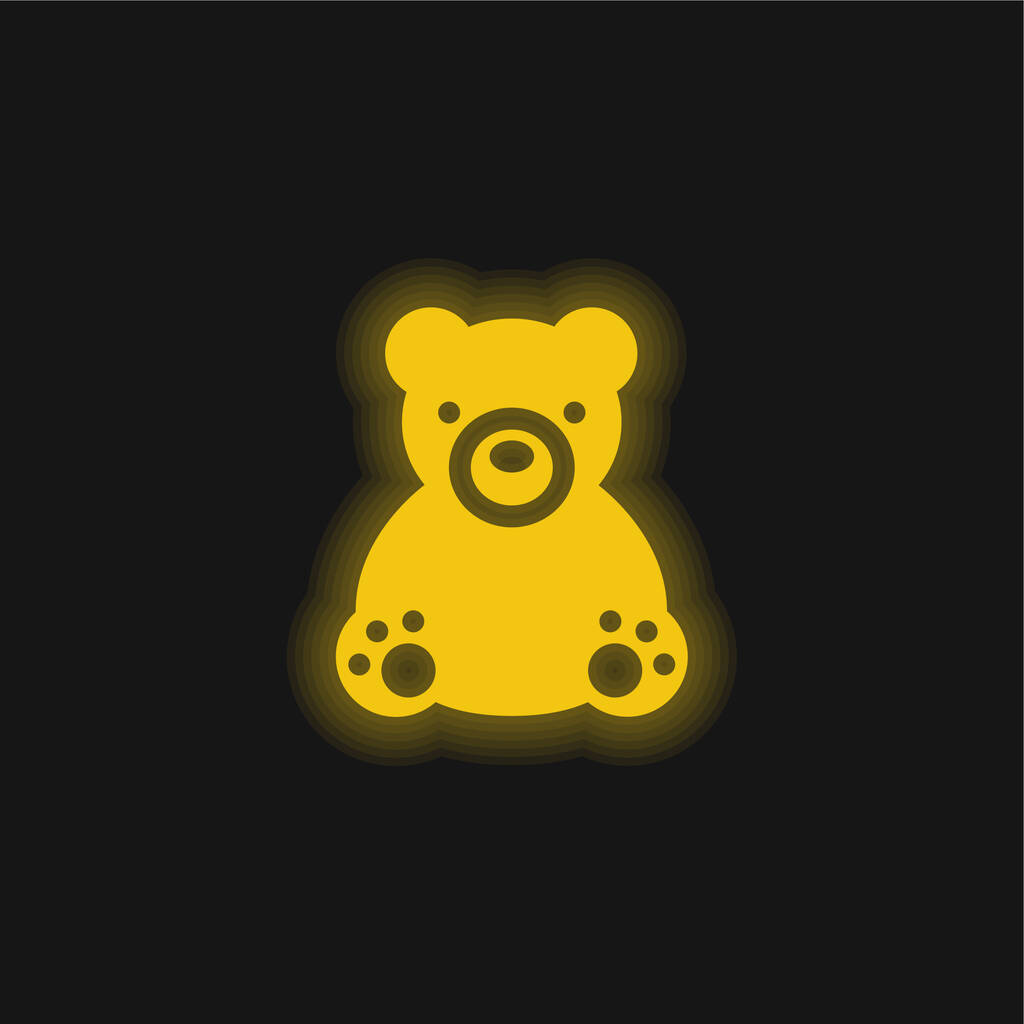 Медведь желтый светящийся неоновый значок - Вектор,изображение