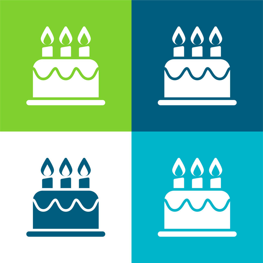 Születésnapi torta Lakás négy szín minimális ikon készlet - Vektor, kép