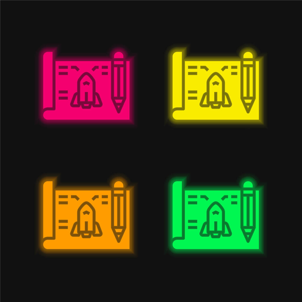 4色のネオンベクトルのアイコンをブループリント - ベクター画像