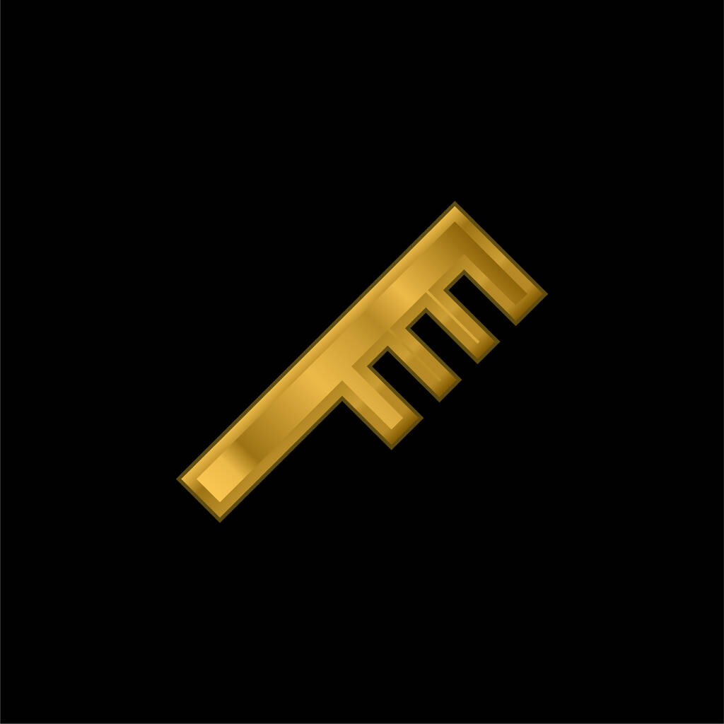 Peine angular chapado en oro icono metálico o logo vector - Vector, imagen