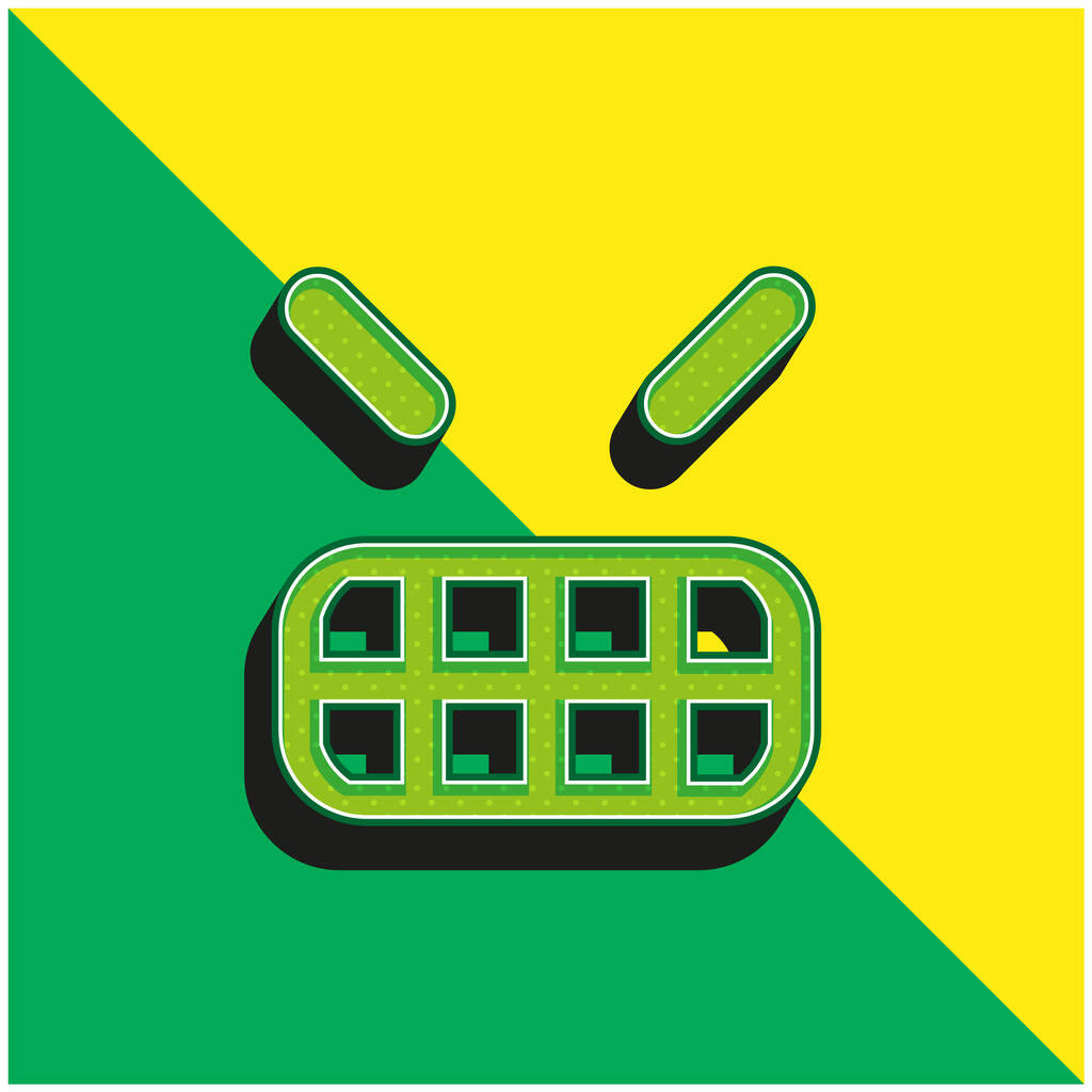 Angry Emoticon Square Face Zöld és sárga modern 3D vektor ikon logó - Vektor, kép