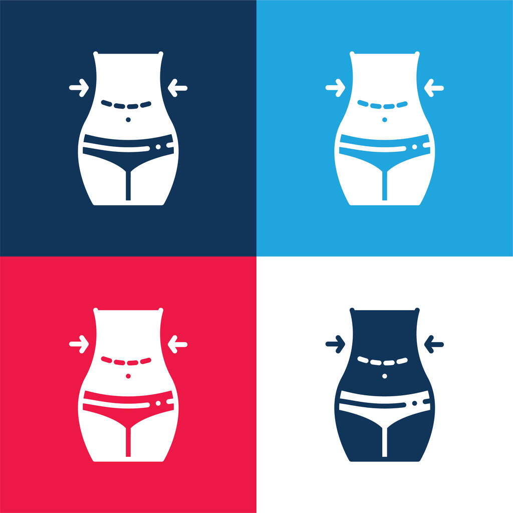 Abdominoplasty blue and red four color minimal icon set - Vector, Image