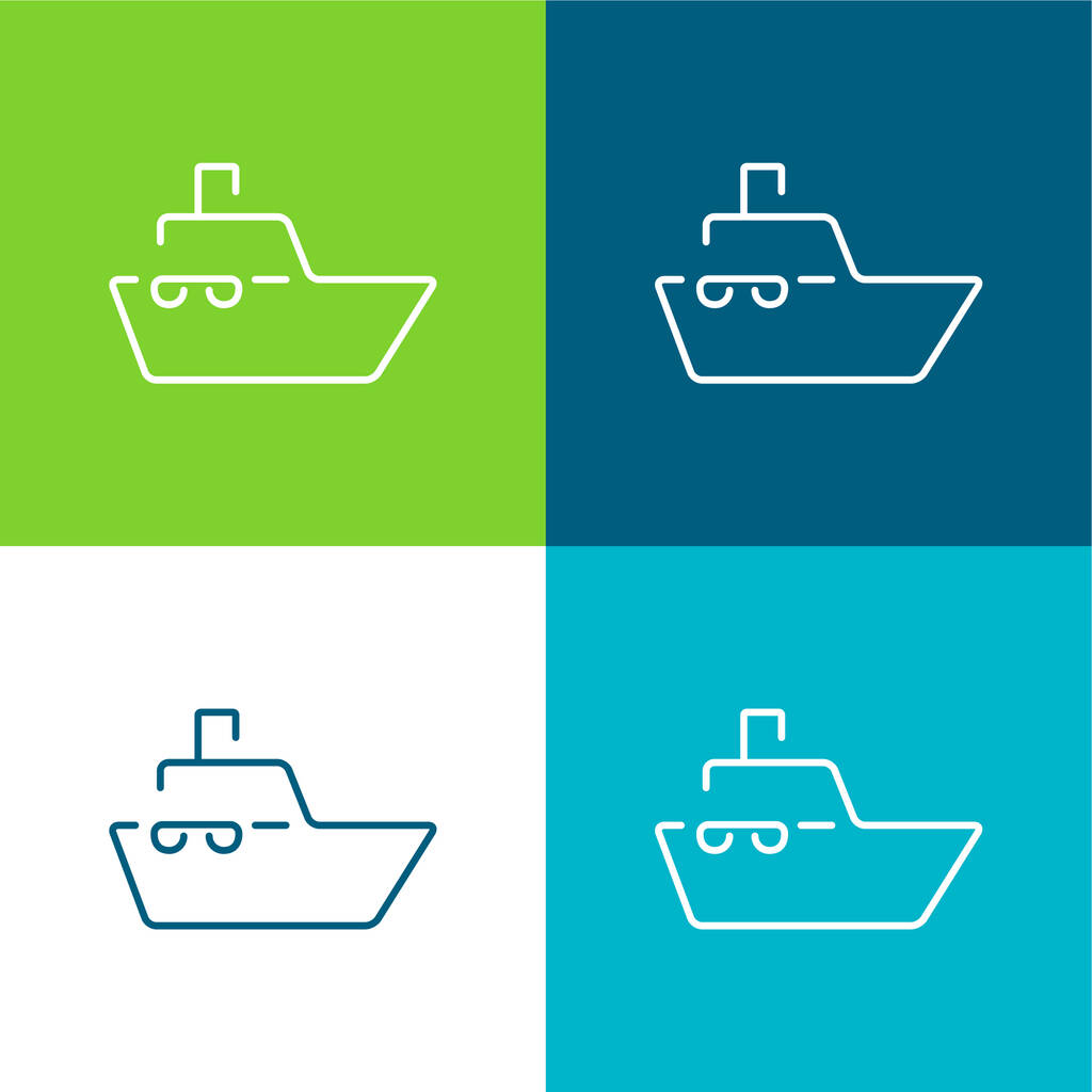 Barco Ultrathin Outline Plano de cuatro colores mínimo icono conjunto - Vector, imagen