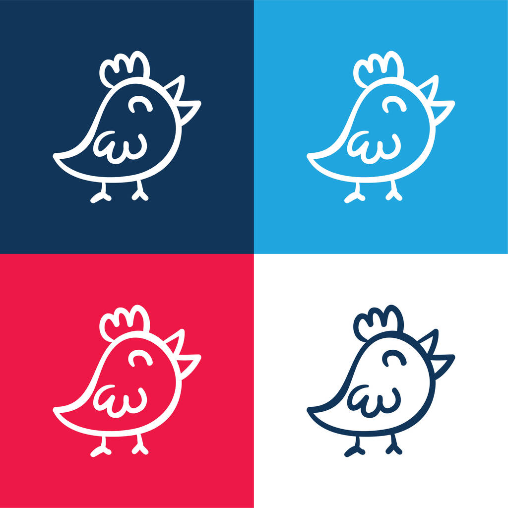 鳥の手描きおもちゃ動物の青と赤の4色の最小アイコンセット - ベクター画像