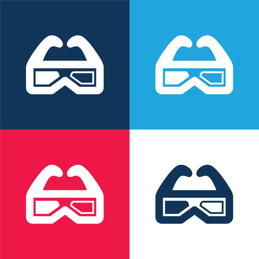 3d Bril voor Cinema blauw en rood minimaal vier kleuren icoon set - Vector, afbeelding