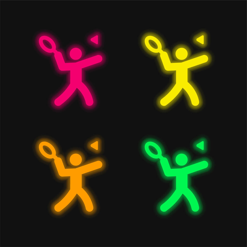 Badminton quattro colori luminosi icona vettoriale al neon - Vettoriali, immagini
