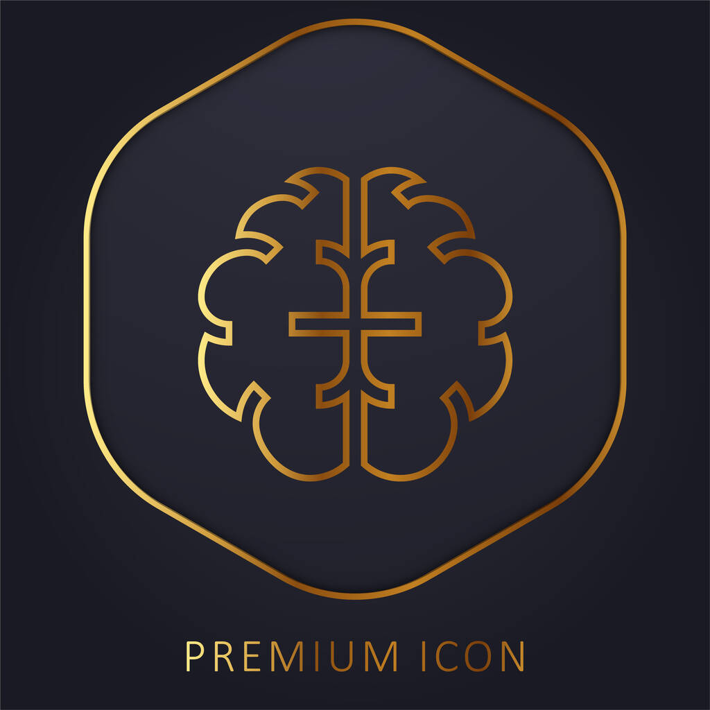 Εγκέφαλος χρυσή γραμμή πριμοδότηση λογότυπο ή εικονίδιο - Διάνυσμα, εικόνα