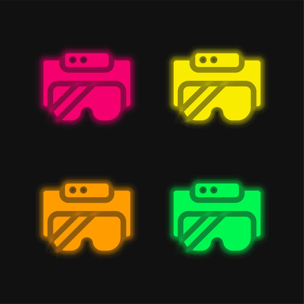Ar Glasses four color glowing neon vector icon - Vector, Image