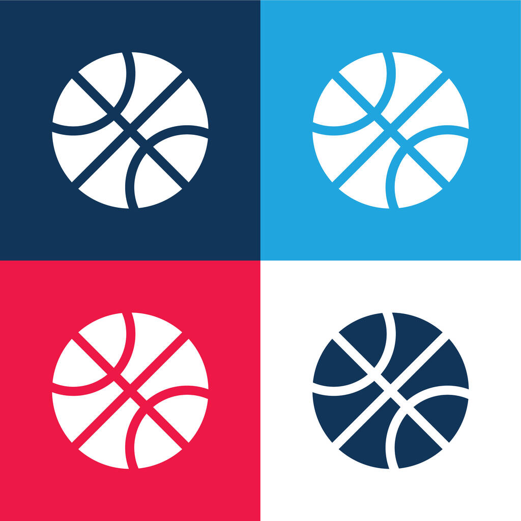 Baloncesto azul y rojo conjunto de iconos mínimo de cuatro colores - Vector, Imagen