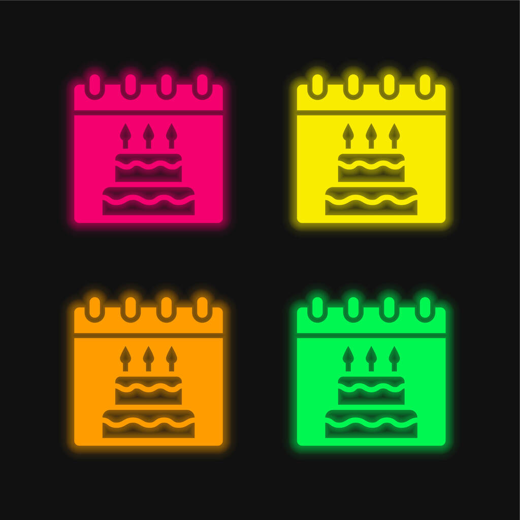 Compleanno quattro colori luminosi icona vettoriale al neon - Vettoriali, immagini