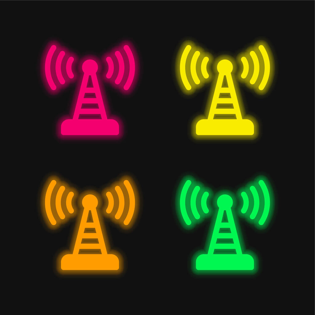 Антенна четырехцветный светящийся неоновый вектор значок - Вектор,изображение
