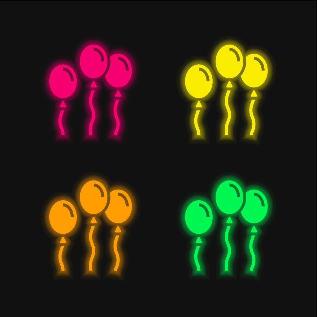 Ballon vier kleur gloeiende neon vector pictogram - Vector, afbeelding
