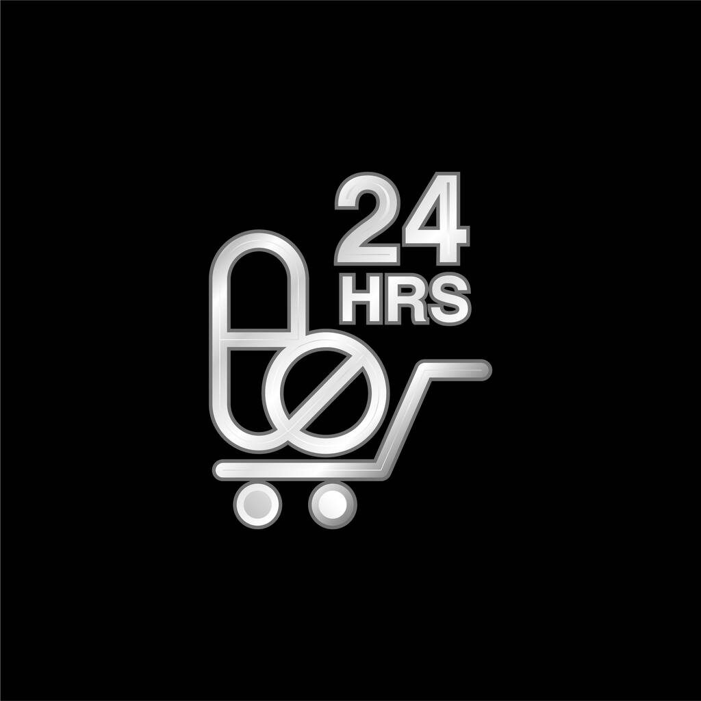 24 Horas Drogas Entrega plateado icono metálico - Vector, imagen