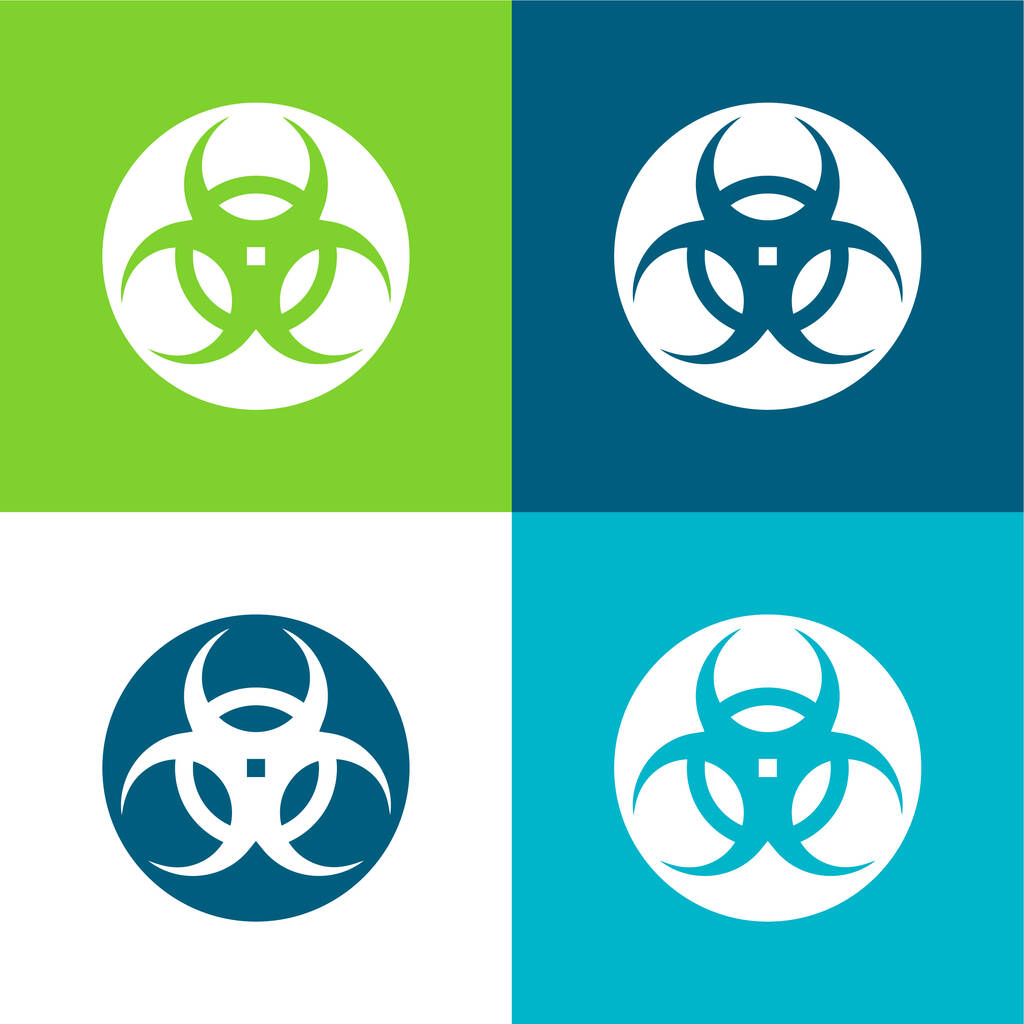 Biohazard Flat conjunto de iconos mínimo de cuatro colores - Vector, Imagen