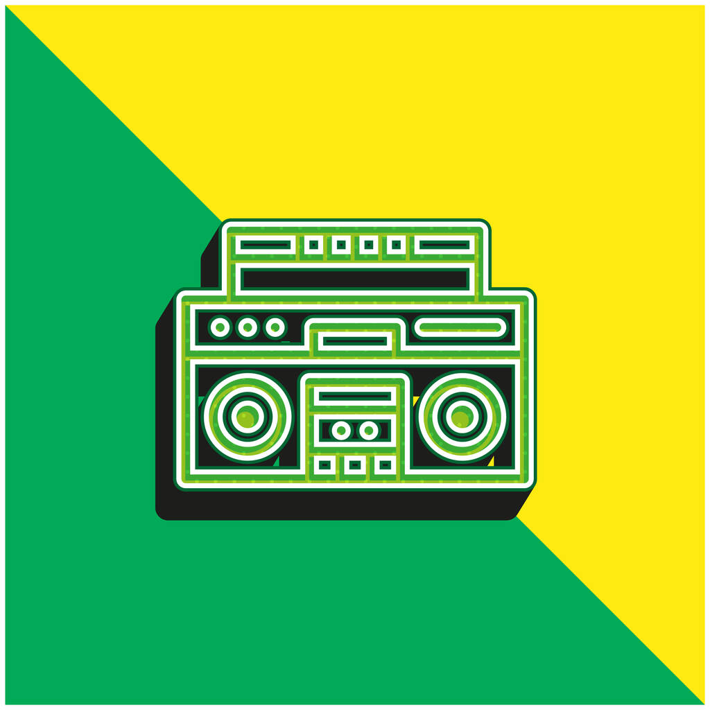 Boombox Logo vectoriel 3D moderne vert et jaune - Vecteur, image