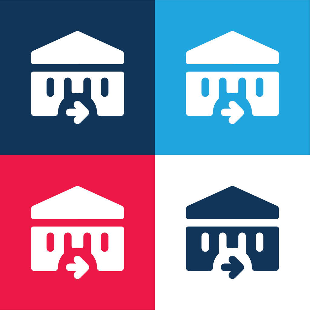 銀行青と赤の4色の最小アイコンセット - ベクター画像